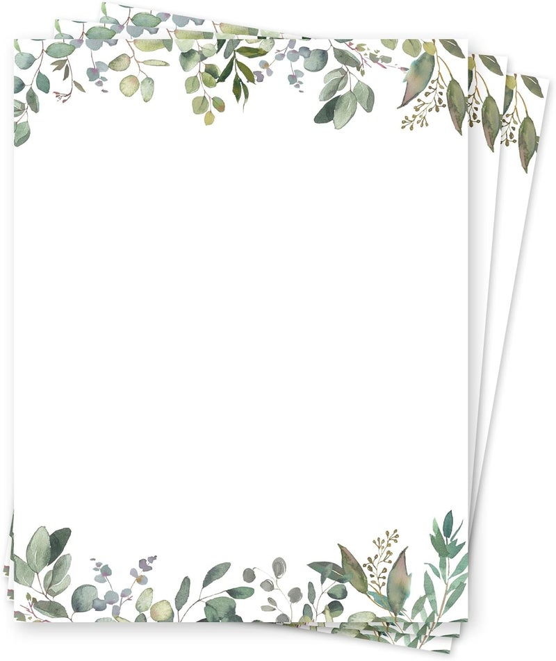 THiNKABLE Leaf Theme Paper Stationery, Greenery Letterhead Paper 8.5 x 11 Inches, 50 Sheets, Elegant Writing Paper, Pretty Stationary Paper, Decorative Printer Paper - Image 1